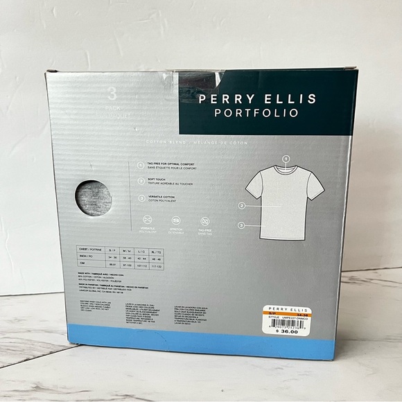 Perry Ellis Portfolio Men's Crew Neck T-Shirts Size Small 3 Pack Black Navy Gray - Picture 6 of 8